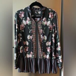 Tolani Collection Floral Boho Blouse Peplum Hem Modal Top Size S
